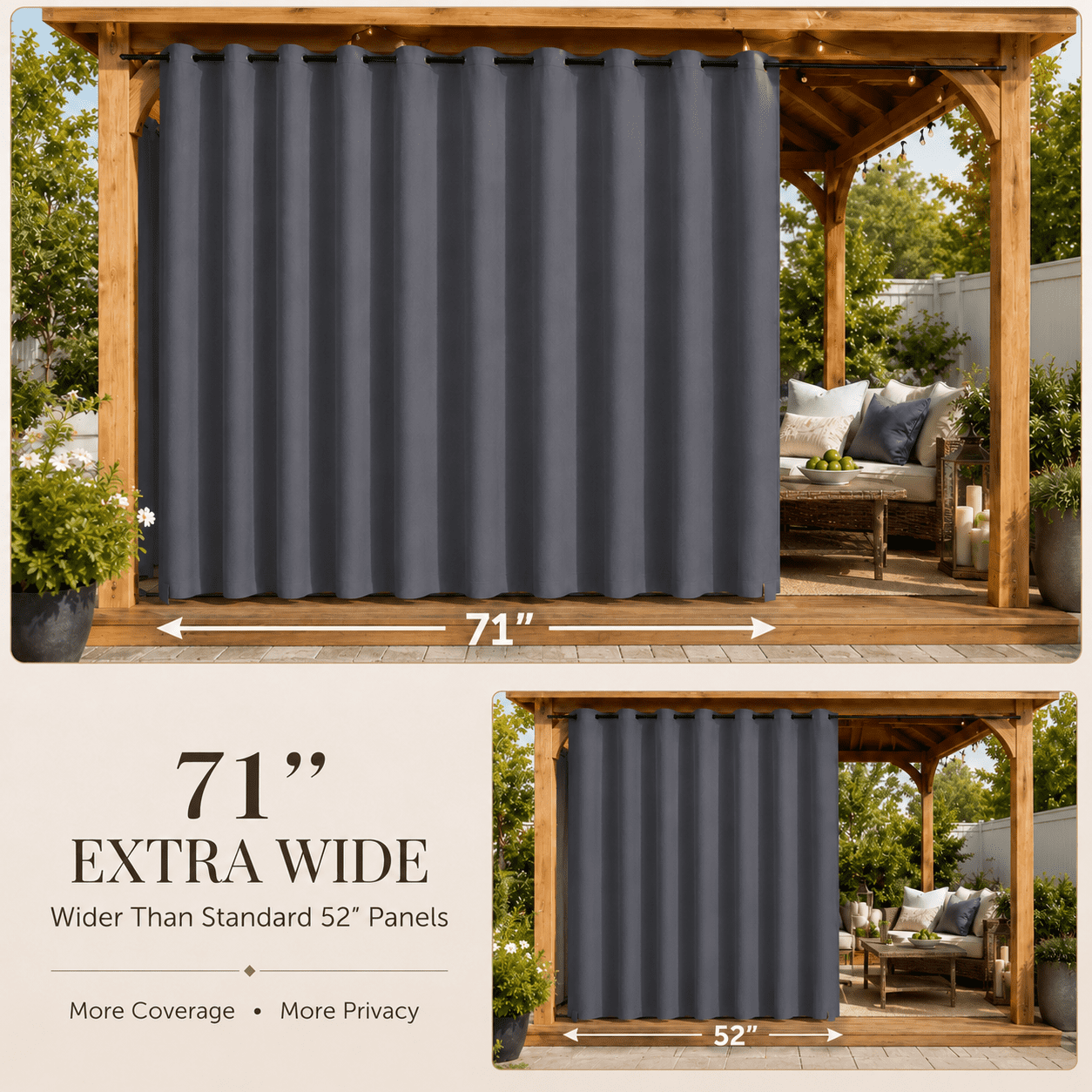 Lapalife Outdoor Curtains for Patio Waterproof 71 x 108 in Windproof Grommet & Back Tab Thermal Insulated Keep Privacy for Yard Porch, 1 Panel