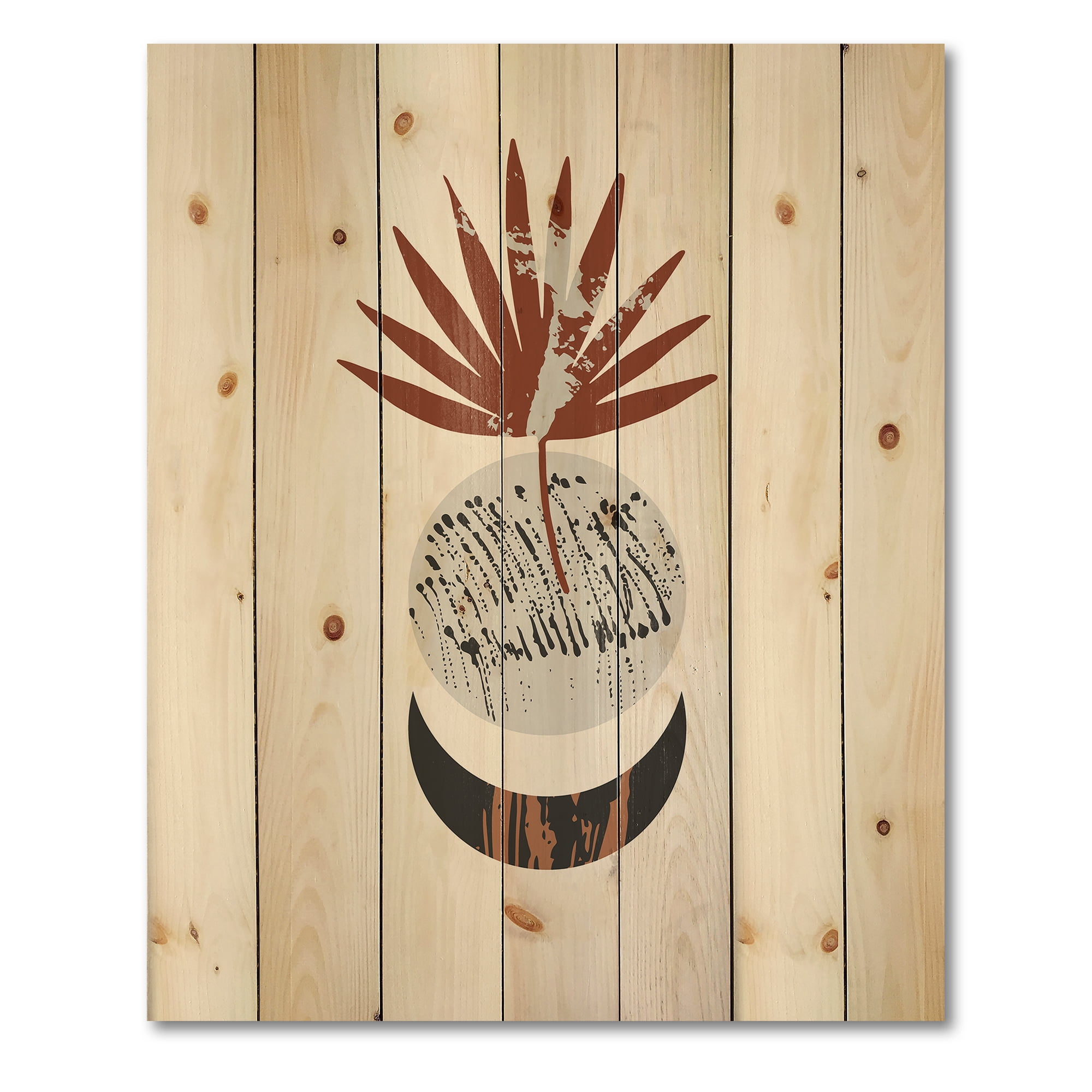 Designart 'Sun and Moon Shapes In Retro Terracotta Tones V' Modern Print on Natural Pine Wood