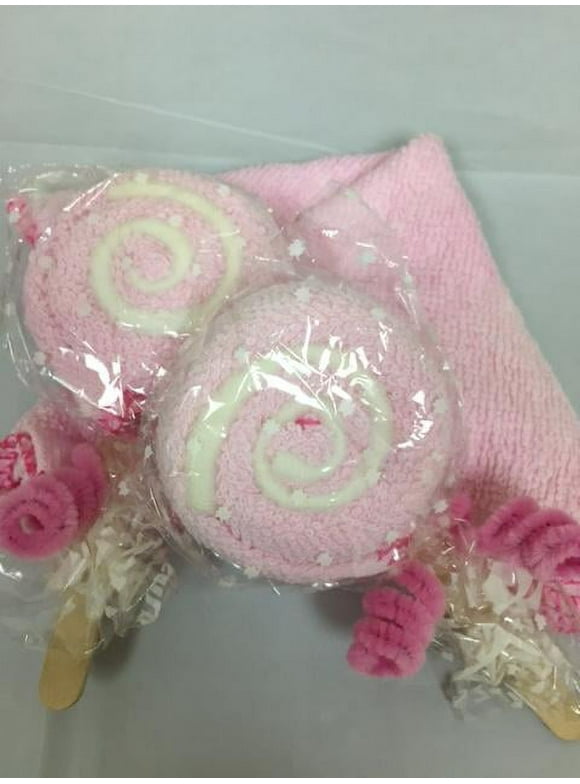 Lovely Lollipop Washcloth Creative Bath Spa Towel Wedding Party Favor.  Pink color!  2 Pieces