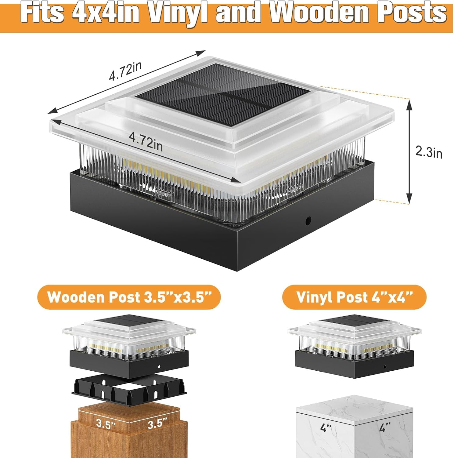 4x4 Solar Post Cap Lights 12 Pack, 4 Modes Outdoor Post Lights Solar Powered Dusk to Dawn Outdoor Post Light Solar Light for 4x4 3.5x3.5 Fence Post Mailbox Post -12 PACK