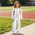 thumbnail image 5 of Girls Solid Wide Leg Sweatpants, Elastic Drawstring High Waist Loose Long Casual Trousers with Side Pockets, Soft Knit Pants for Big Kids School Daily Wear(White,5-6 Years), 5 of 7