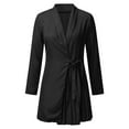 thumbnail image 6 of Women Dress Casual Elegant Dress Solid Color Long Sleeve Waist Tie Pleated Suit Dress Stylish Female Streetwear, 6 of 7
