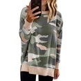 thumbnail image 1 of Sudadera ECOWISH para mujer, cuello redondo, manga larga, estampado de camuflaje, color beige, 1 of 5