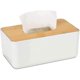 thumbnail image 1 of Caja de pañuelos rectangular, caja de pañuelos de bambú, caja de toallitas de maquillaje, caja de pañuelos simple para cocina, sala de estar, baño (blanco 23 x 13 x 10 cm), 1 of 3