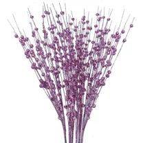 17" Artificial Glitter Berry Stems for Christmas Tree,Decoration & Festive Home Decor,Perfect for Holiday Wreaths & Vase DIY Ornaments,Purple,10 pack