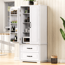 71" Farmhouse Kitchen Pantry Cabinet with 2 Large Drawers, Freestanding Cupboard Cabinet for Kitchen, Dining Room, Living Room, Laundry, White