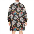 thumbnail image 2 of Wearable Oversized Blanket,Black Colorful Skull Flower Pattern Wearable Blanket Hoodie for Adults,Cozy Hooded Blankets with Super Pockets,Super Warm Fuzzy Pullover for Women & Men, 2 of 6