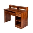 OneSpace 50LD0101 Essential Computer Desk with Hutch and Keyboard Tray, Cherry Finish