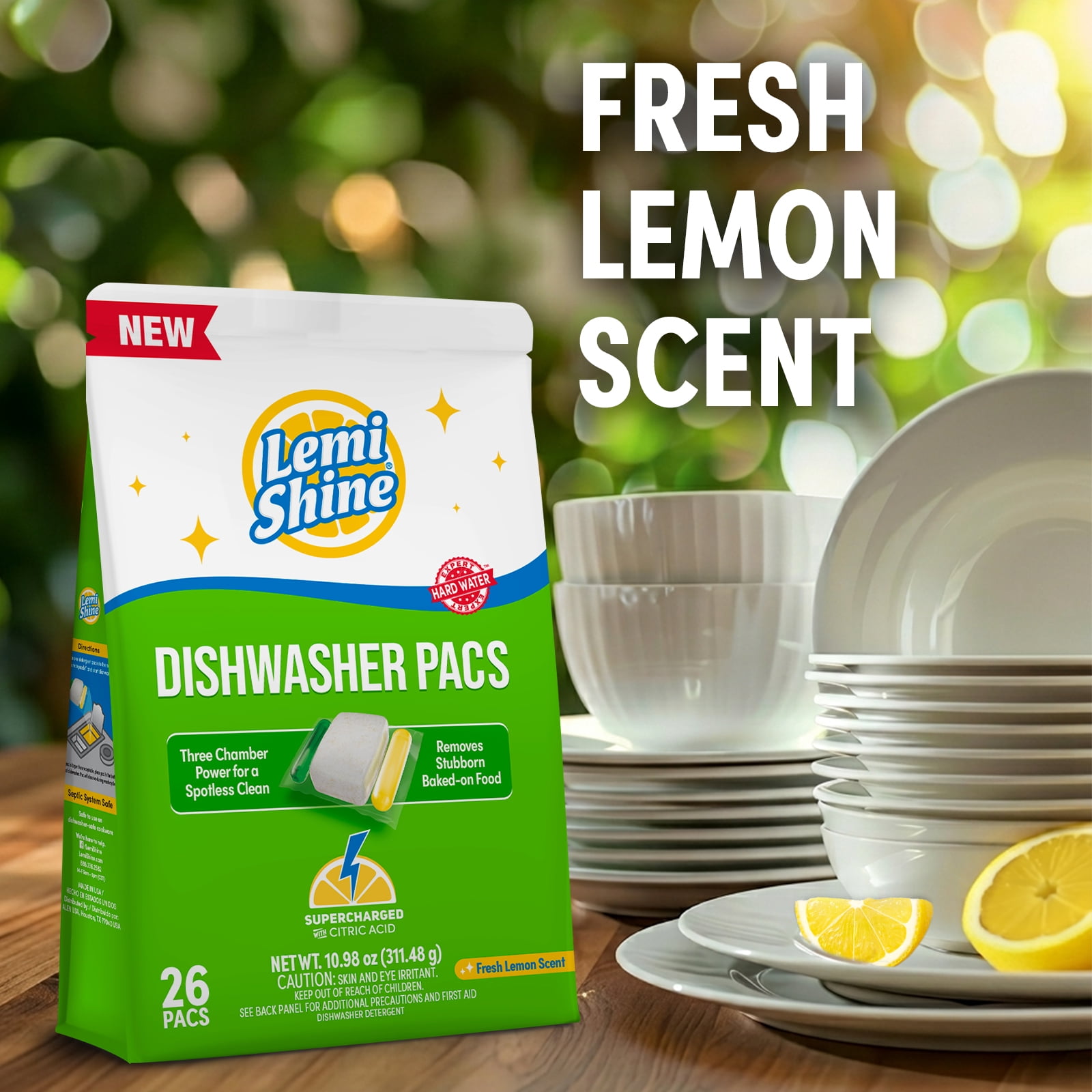 (6 pack) Lemi Shine Auto Dish Detergent Pods, Fresh Lemon Scent, 26 Count