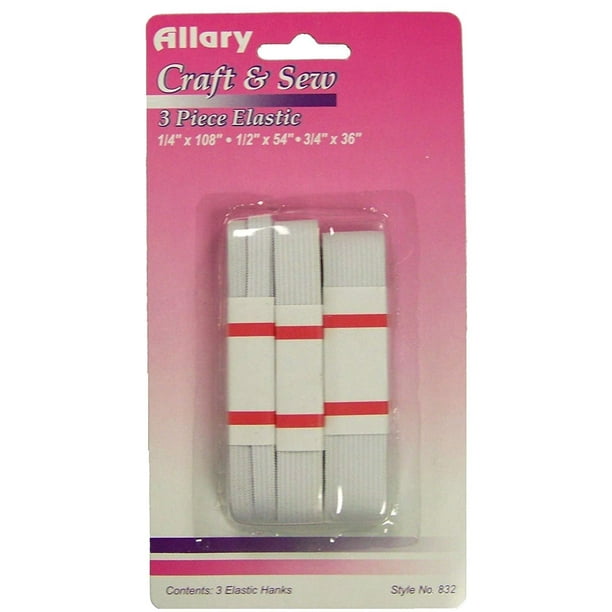 Allary Craft & Sew, 3 Piece Elastic, 1/4 - 1/2 - 3/4