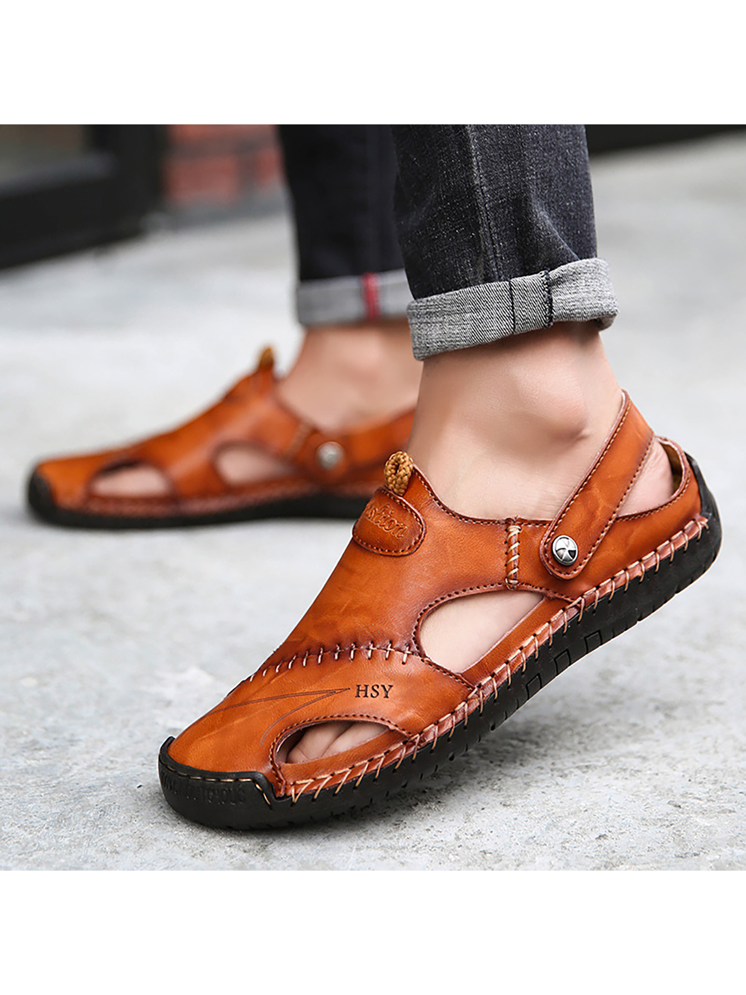 Frontwalk Mens Summer Sandals Casual Leather Shoes Outdoor Beach Breathable Casual Shoes - image 4 of 5