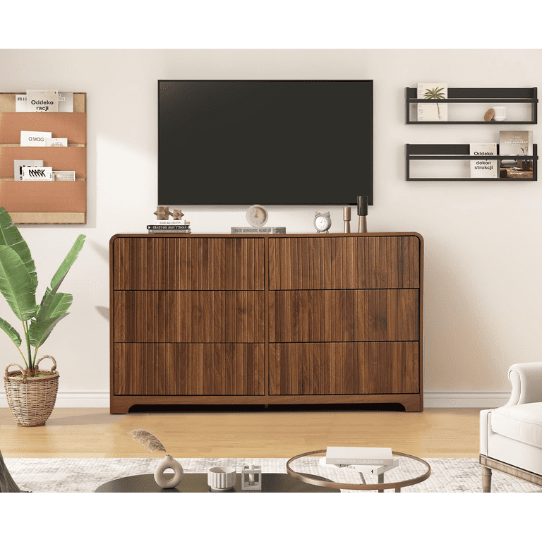 LEFHDA, Fluted 6-Drawer Dresser, 53" Walnut Wood, Mid Century Modern - Walmart.com LEFHDA, Fluted 6-Drawer Dresser, 53" Walnut Wood, Mid Century Modern - Walmart.com
