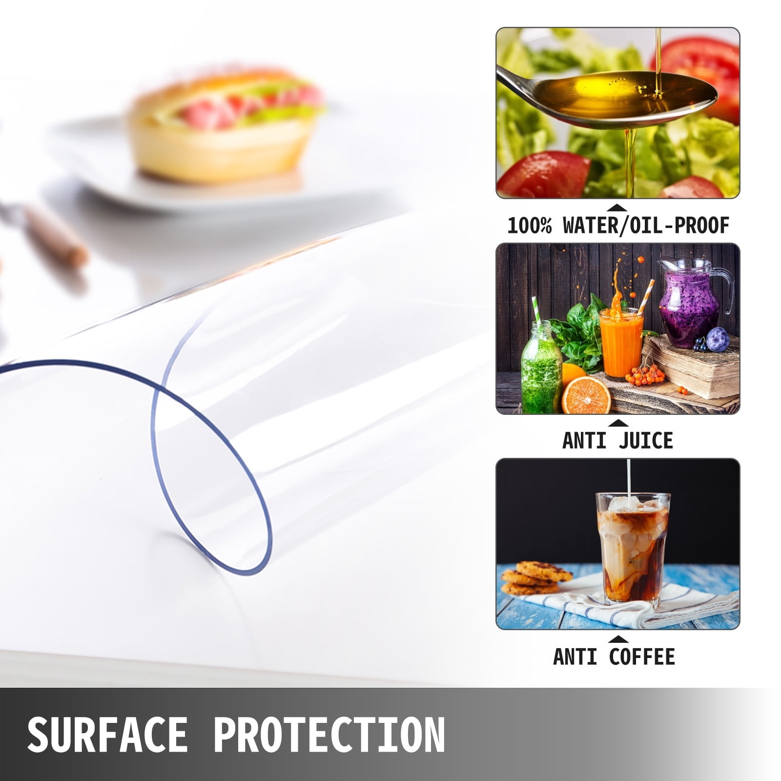 VEVOR Clear Desk Cover Protector 44 x 90 inch, Plastic Clear Desk Pad Mat 1.5mm Thick, Tablecloth Protector, Desk Protector for End Table, Night Stand, Dresser