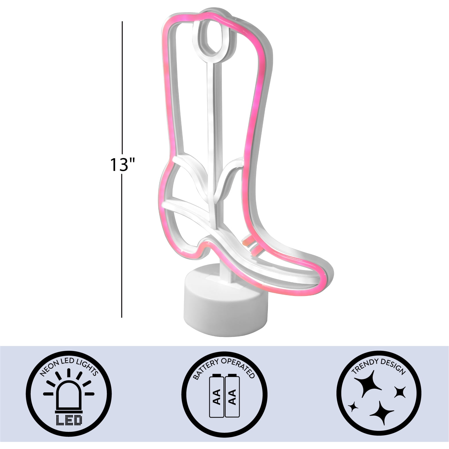 Urban Shop 12" H Cowboy Boot LED Neon Table Light, Pink and White