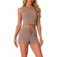 thumbnail image 1 of INSPIRE CHIC Conjunto de Pijama de Dos Piezas para Mujeres, Top de Tirantes de Punto Acanalado con Pantalones Cortos, Talla L, Caqui, 1 of 5