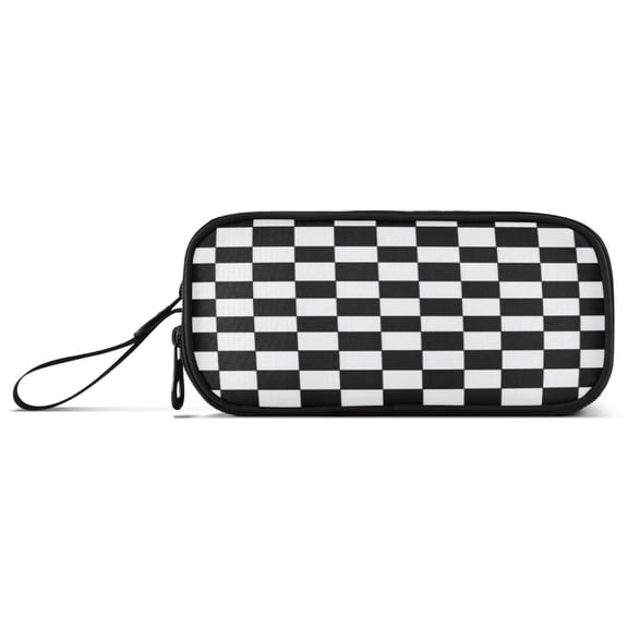 3-Layer Zipper Pencil Case Pencil Pouch Large Capacity Pencil Pouch for Travel and Office Supplies Classic Black-and-white Checkered Pattern