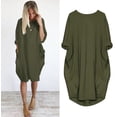 thumbnail image 5 of Lisingtool Plus Size Dress Women's Pocket Loose Dress Ladies Round Neck Casual Knee Length Dress Womens Dresses Green, 5 of 5
