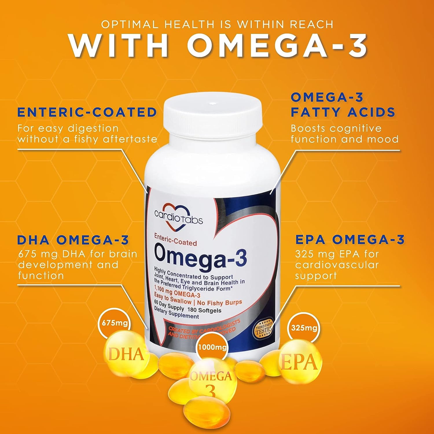 Cardiotabs® Enteric-Coated Omega-3 Dietary Supplement Softgels 180 ct Bottle
