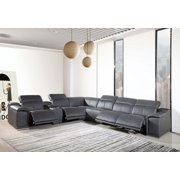 GRAY Italian Genuine Leather/4PWR Reclining Sectional Sofa UR9762 Global United