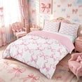 thumbnail image 2 of Meiyoeat Minimalist Ribbon Print Bedding, Delicate Bow Pattern Duvet Cover Full, Pink White,3pcs,No Comforter,Pink Reversible, 2 of 6