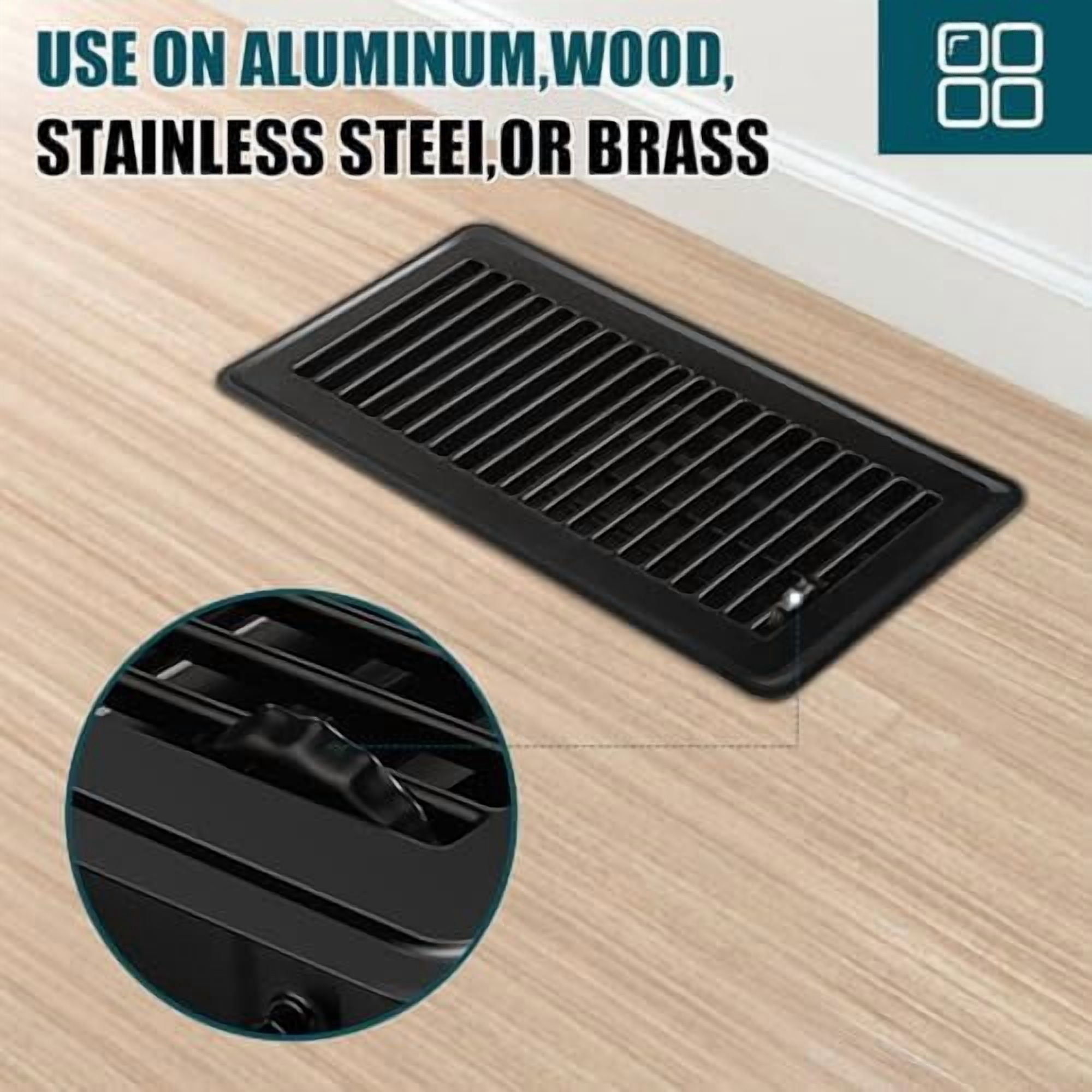 Floor Register 4x10, 6 Pack Black Floor Vent Covers, Heavy Duty Steel Walkable Floor Vents,Vent Covers for Home Floor