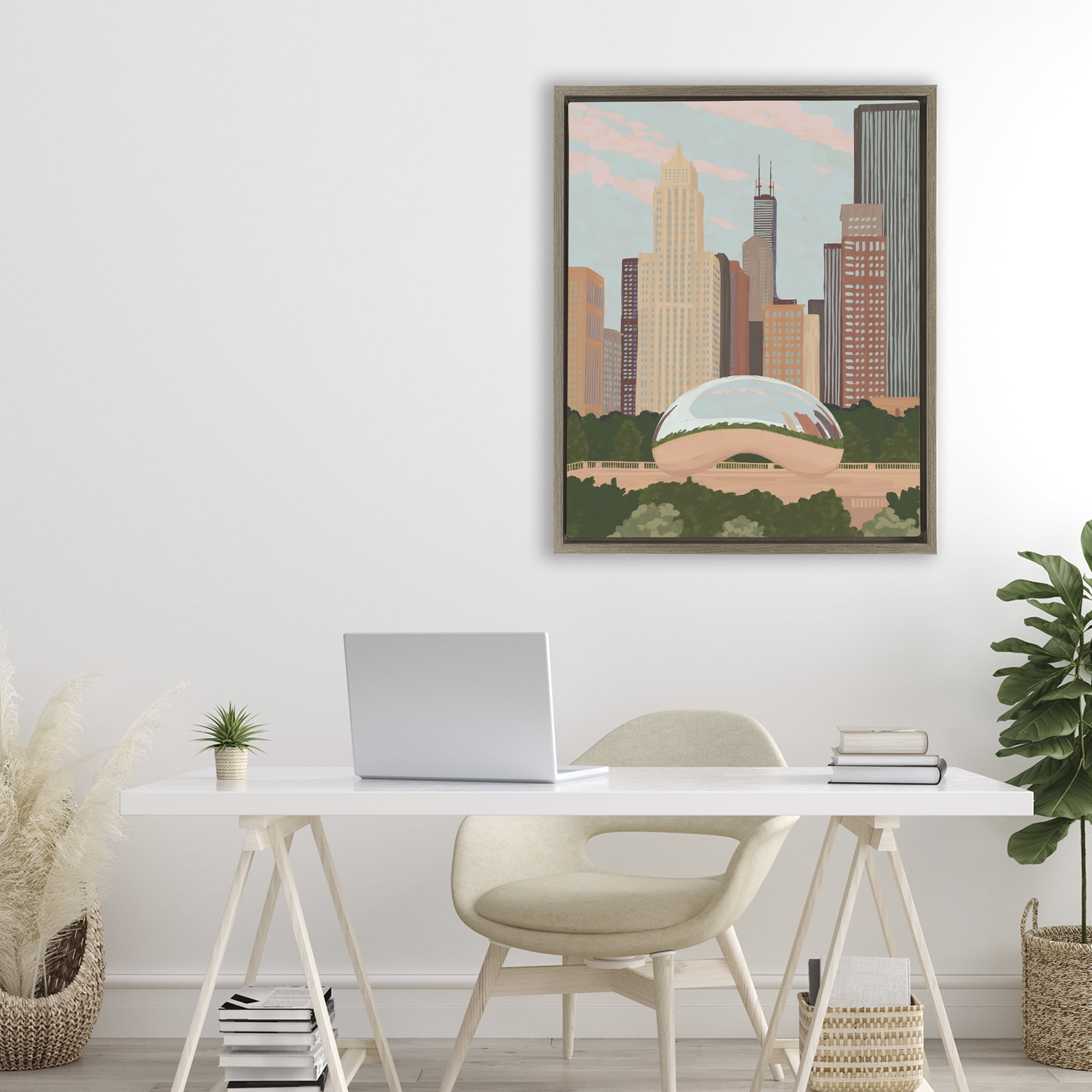 Stupell Industries Chicago Bean Cityscape Brown Framed Floater Canvas Wall Art, design by Veronica Lara