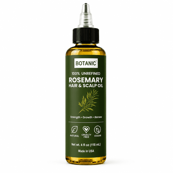 BOTANIC 100% Unrefined Rosemary Hair & Scalp Oil, Strength, Scalp Nourishment & Shine, 4 fl oz