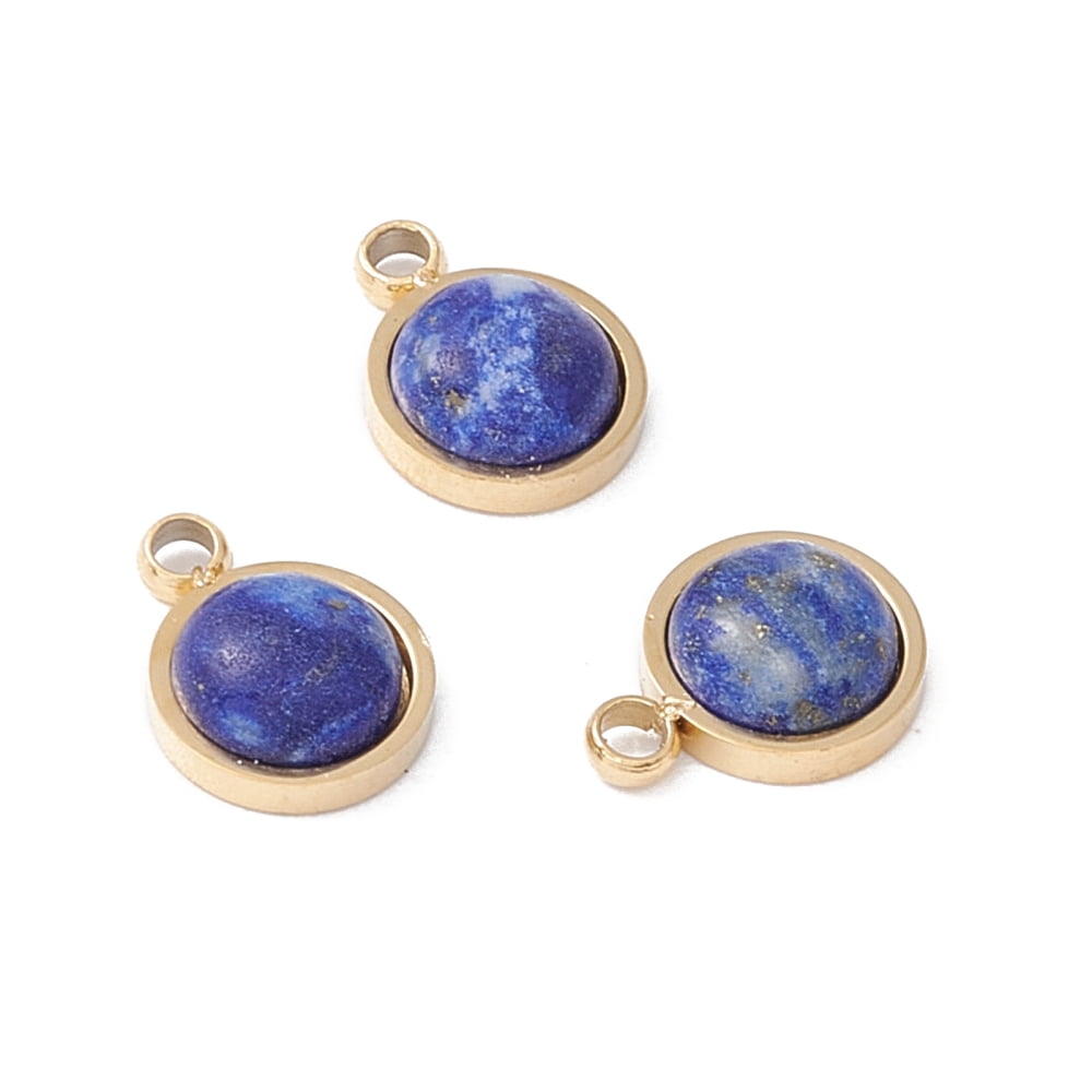 20pcs Mixed Stone with Ion Plating(IP) golden 304 Stainless Steel Findings Half Round 7.5x5.5x3mm Hole: 1mm