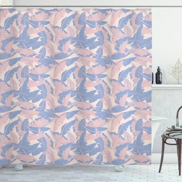 Ambesonne Tropical Shower Curtain, Palm Leaves Soft Tones, 69"Wx70"L, Pale Pink Blue Cream