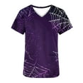 thumbnail image 5 of Yufatyle Short Sleeve V-Neck Halloween Scrub Tops with Pockets Nurse Shirts for Women Holiday Top Work UniformsPurple L, 5 of 5