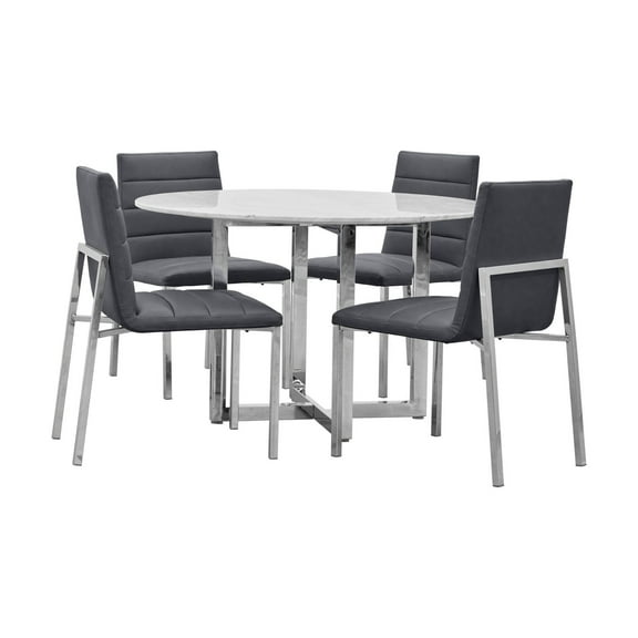 Modus Amalfi 5PC 48" Round Marble Table & 4 Metal Back Chair in Cobalt