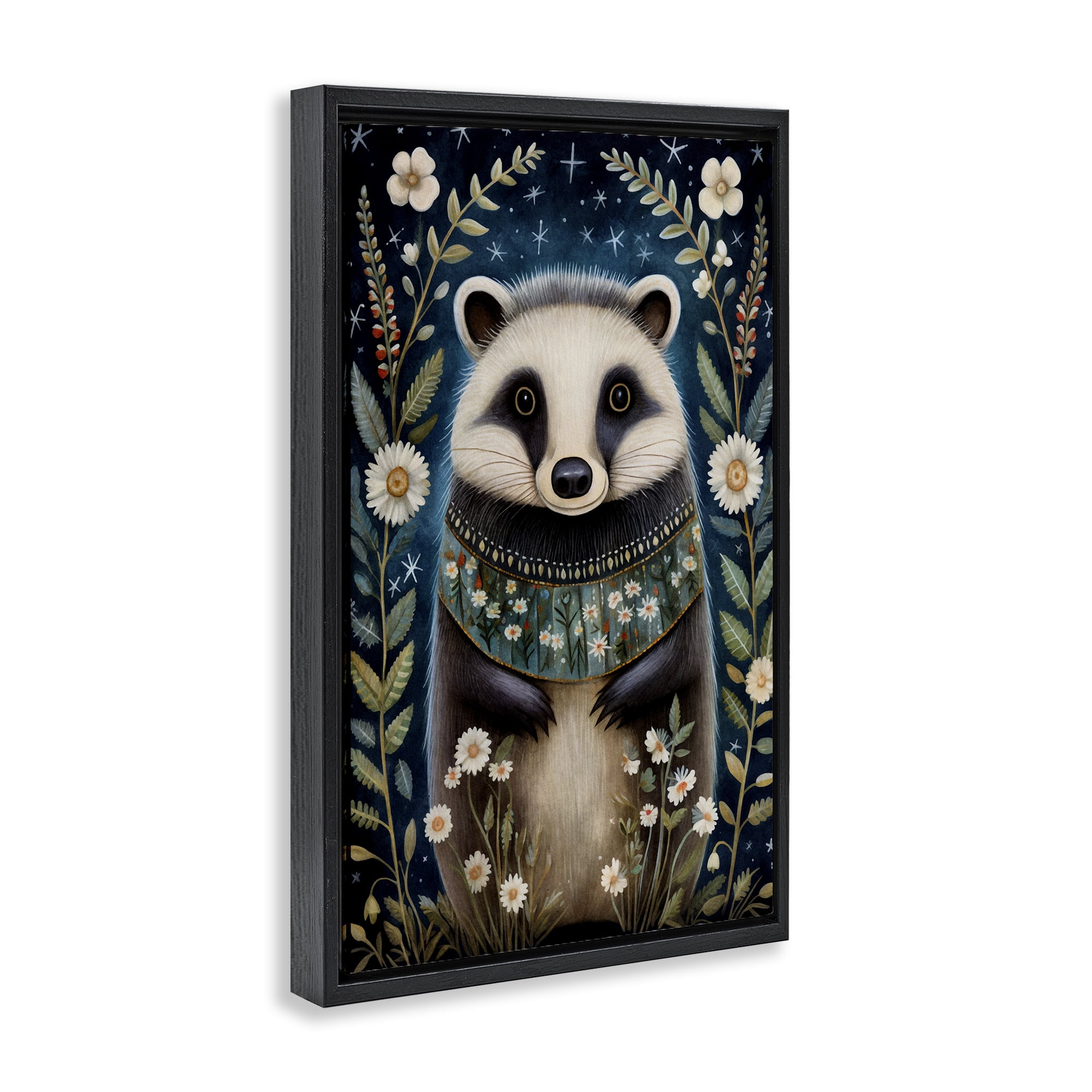 Stupell Industries Woodland Pattern Badger Animals & Insects Painting Black Floater Framed Art Print Wall Art, 17 x 25