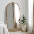 thumbnail image 3 of 71"x37" Wood Rattan Wall Mirror Arched Mirror,Brown, 3 of 7