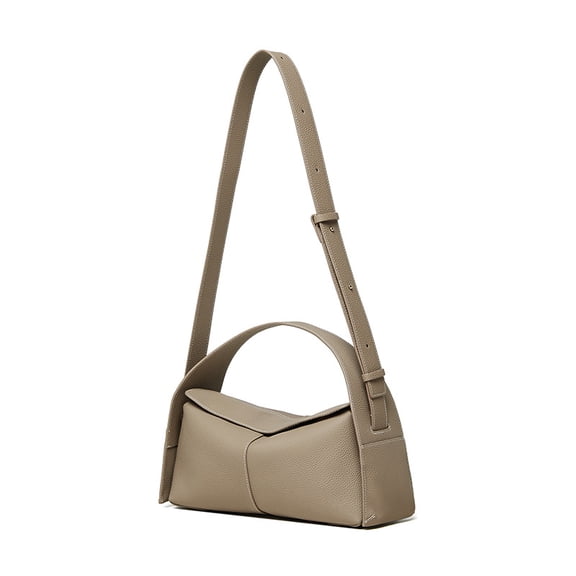 Genuine Cowhide Women Cloud Bag, Elephant Grey Pebbled Leather Handbag Crossbody Bag