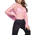 thumbnail image 3 of Women'S Rhinestone Body Chains Long Sleeve Tops Crystal See Through Mesh Fishnet Shirts Outfits Pink L, 3 of 7