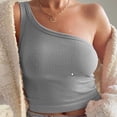 thumbnail image 2 of Pompotops Summer Women Slim Solid Color One Shoulder Vest Sleeveless Short Top, 2 of 5