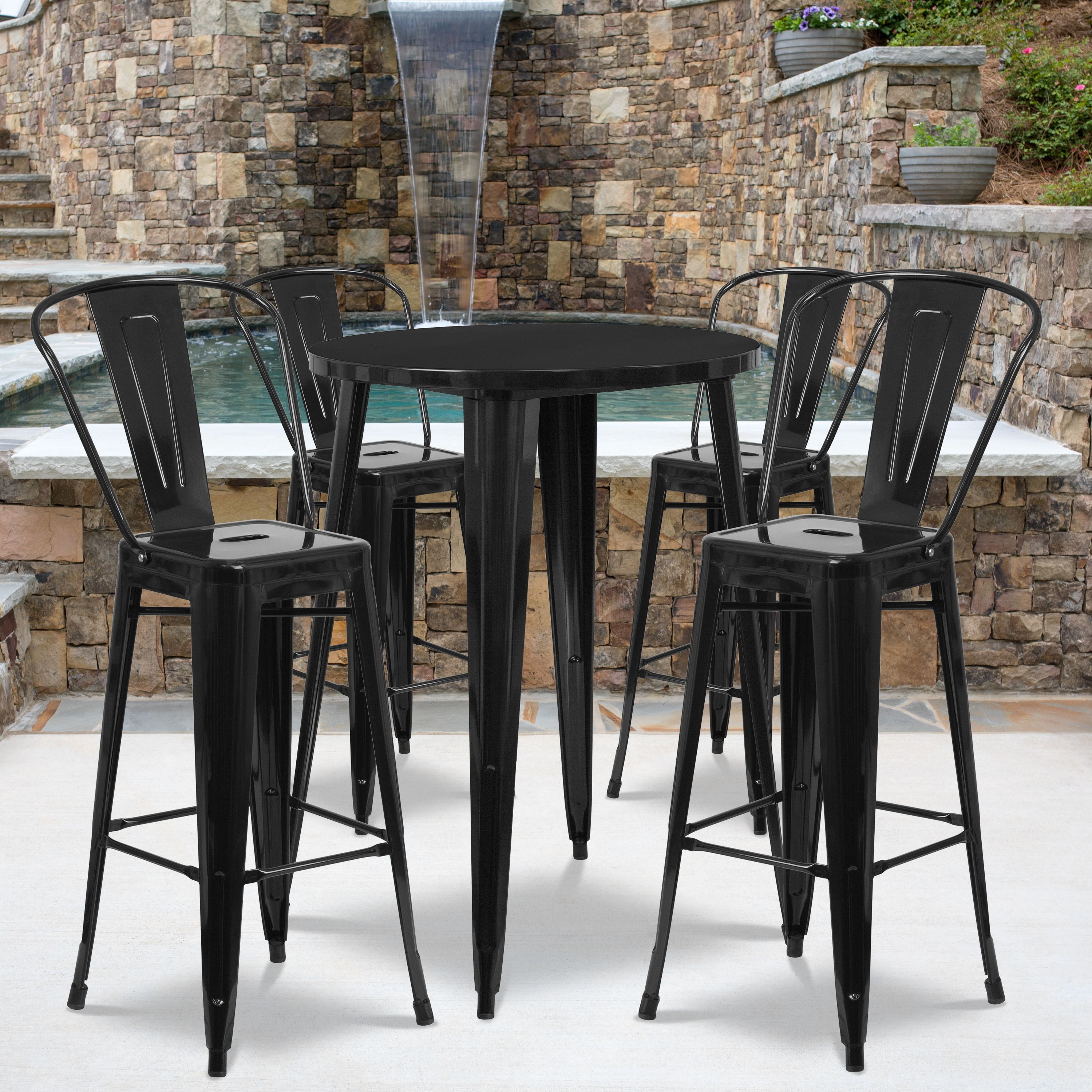 Flash Furniture 30 Round Metal Indoor Outdoor Bar Table Set With