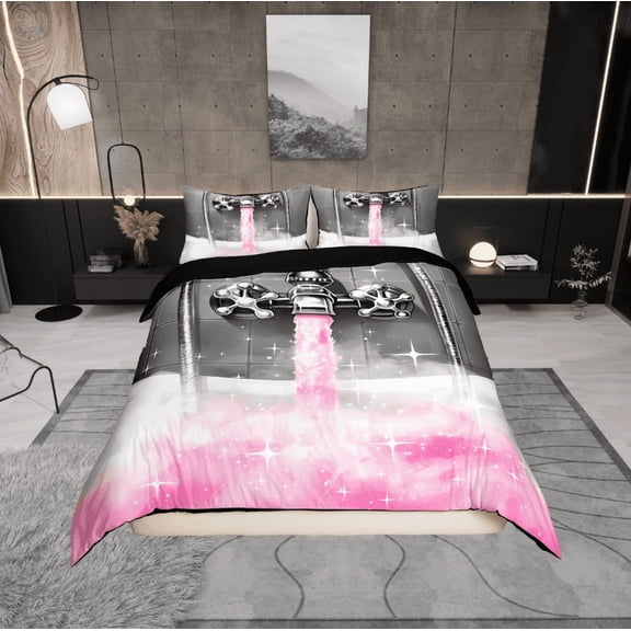 Erosebridal Glitter Showerhead Comforter Cover Twin,Dreamy Princess Bedding Twin Size,Pink Grey Duvet Cover Twin,Lightweight Bling Bedroom Decoration,Reversible,2-Piece(No Comforter)