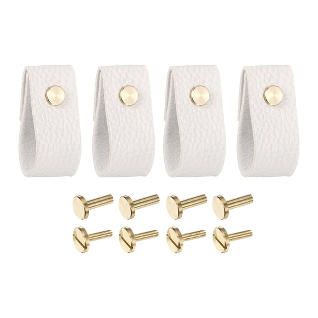 4 Packs Leather Drawer Pulls for Dresser Drawer, Kitchen Cupboard, White
