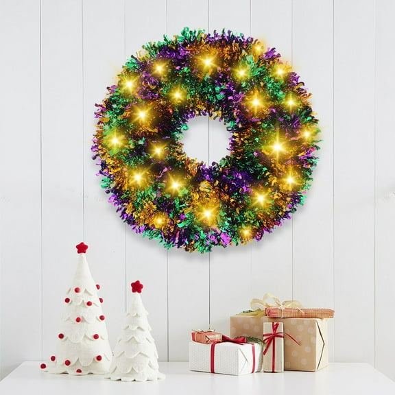 Boovnll Christmas Wreath, 20" Pre-Lit Artificial Wreath Decorated with Berries Balls Pinecones Bows Christmas Wreaths for Front Door Holiday Wall Window Party Decor, Christmas Decorations