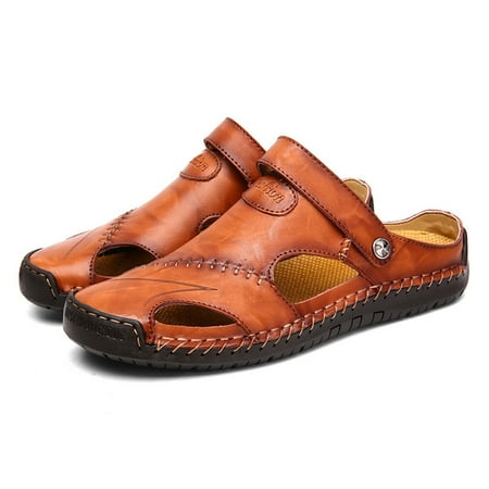 

Men Sport Close Toe Sandals Summer PU Leather Shoes Flat Slippers for Beach Fisherman