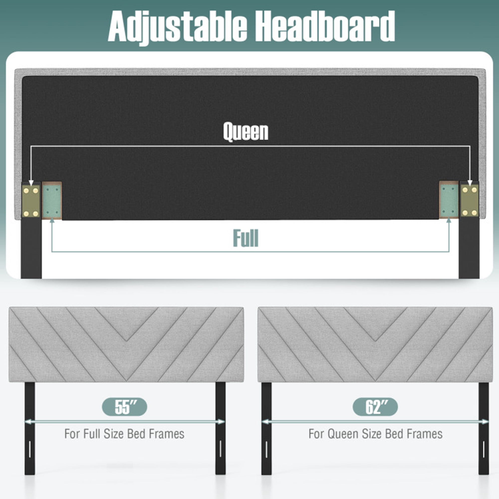 Canddidliike Queen&Full V-Shaped Pattern Fabric Modern Headboard in Gray Linen Fabric