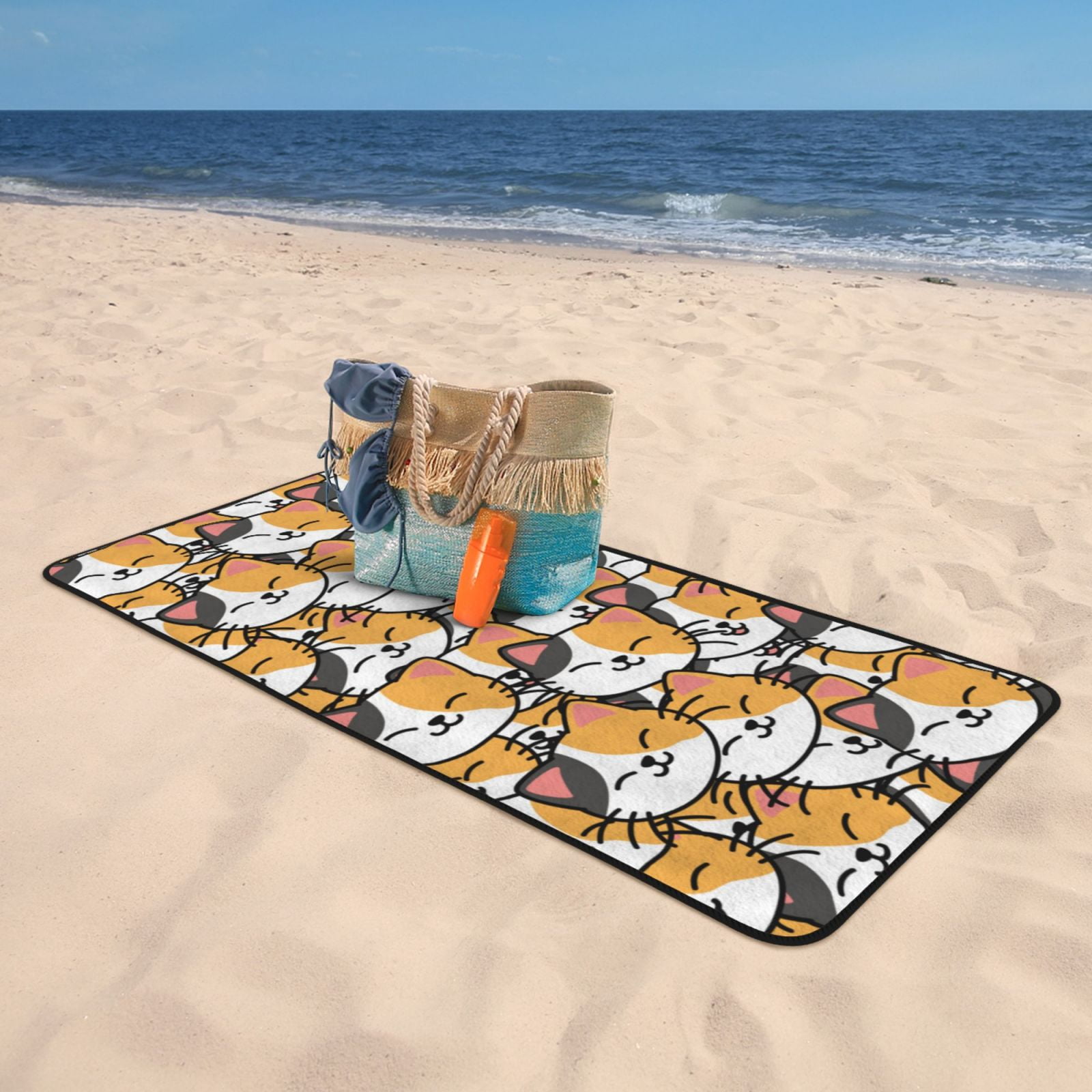 Cotton Bath Towels for Bathroom - Cute Cartoon Smiling Cat Face Microfiber Quick Dry Towels for Body Bath Sheets, Personalized Beach Towel, Soft Shower Towels for Travel Home Beach 27*55in