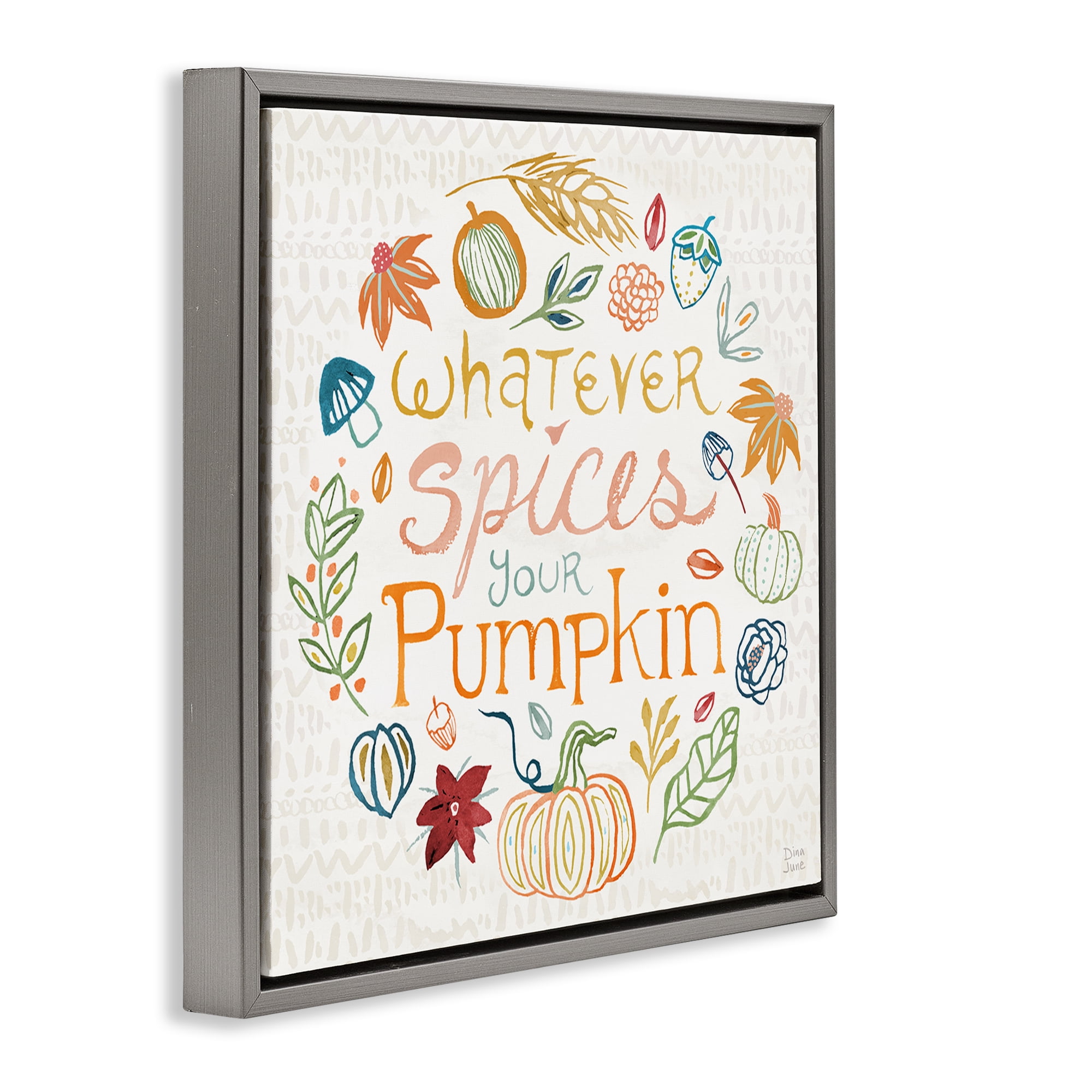Stupell Industries Funny Fall Spice Pumpkin Holiday Painting Gray Floater Framed Canvas Art Prints Wall Art, 25 x 25
