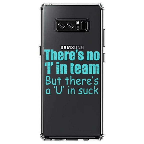 DistinctInk Clear Shockproof Hybrid Case for Samsung Galaxy Note 8 - TPU Bumper Acrylic Back Tempered Glass Screen Protector - There's No I in Team There's a U in Suck
