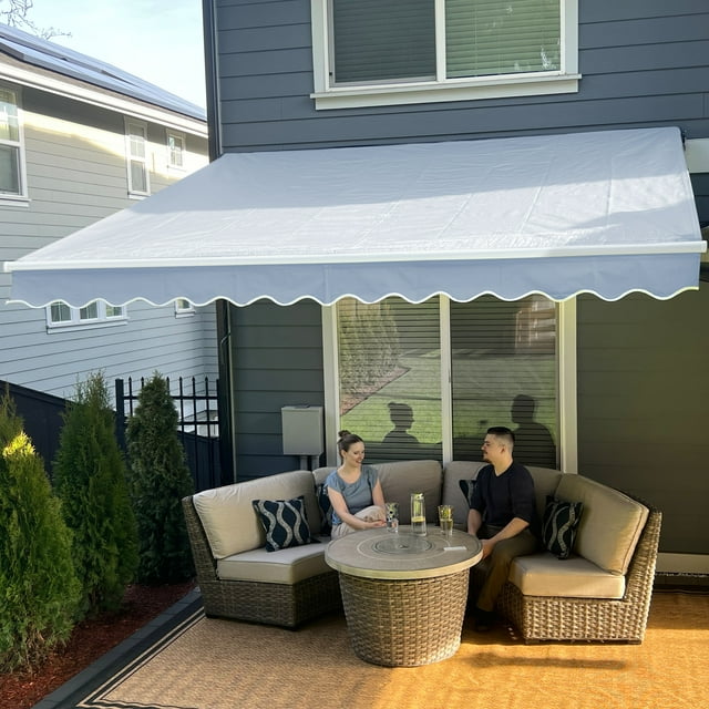 ALEKO Auvent Rétractable Motorisé 16 x 10 Pieds pour Patio Maison Gris Argenté