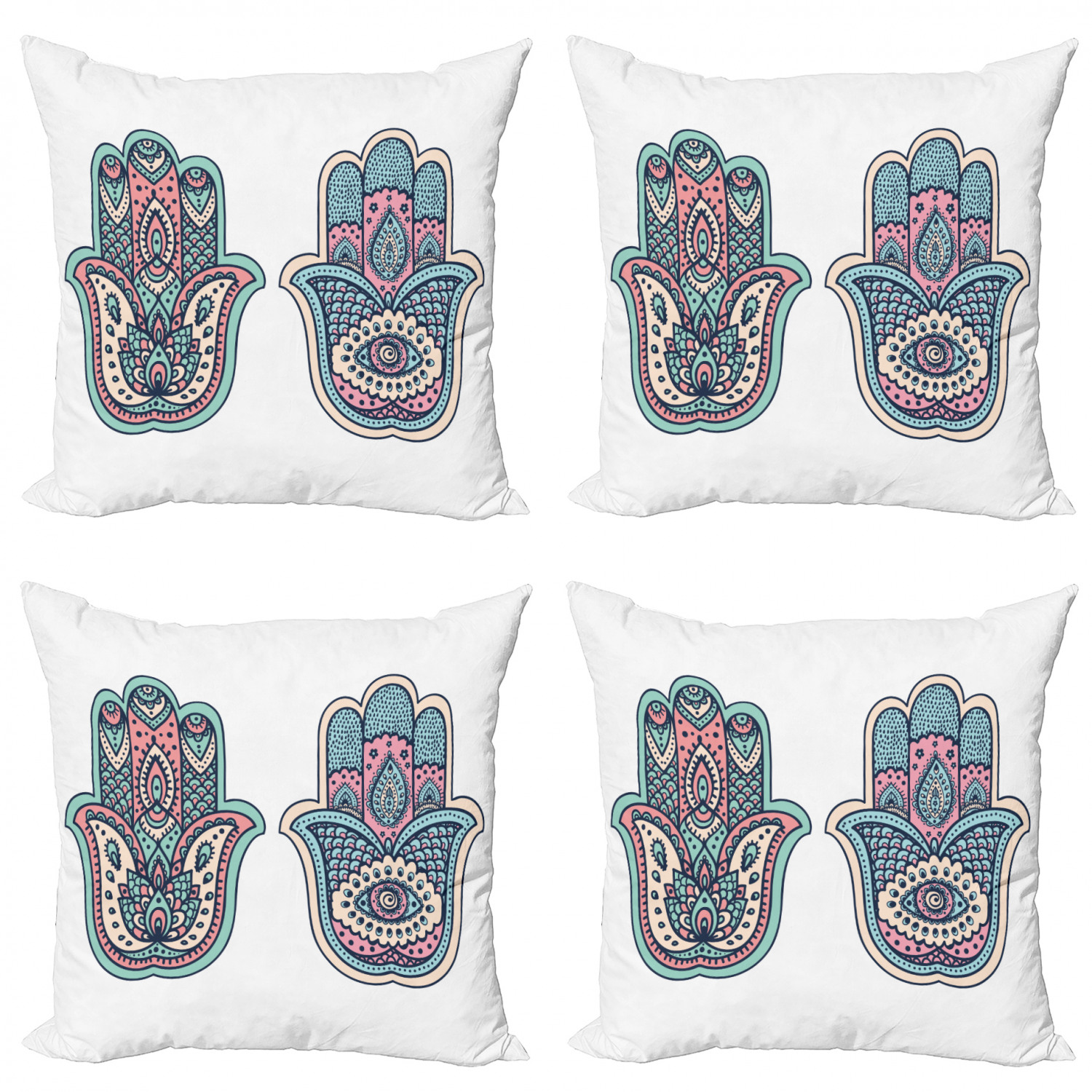 Hamsa Throw Pillow Cushion Case Pack of 4, Hamsa Hand Motif Bohemian ...