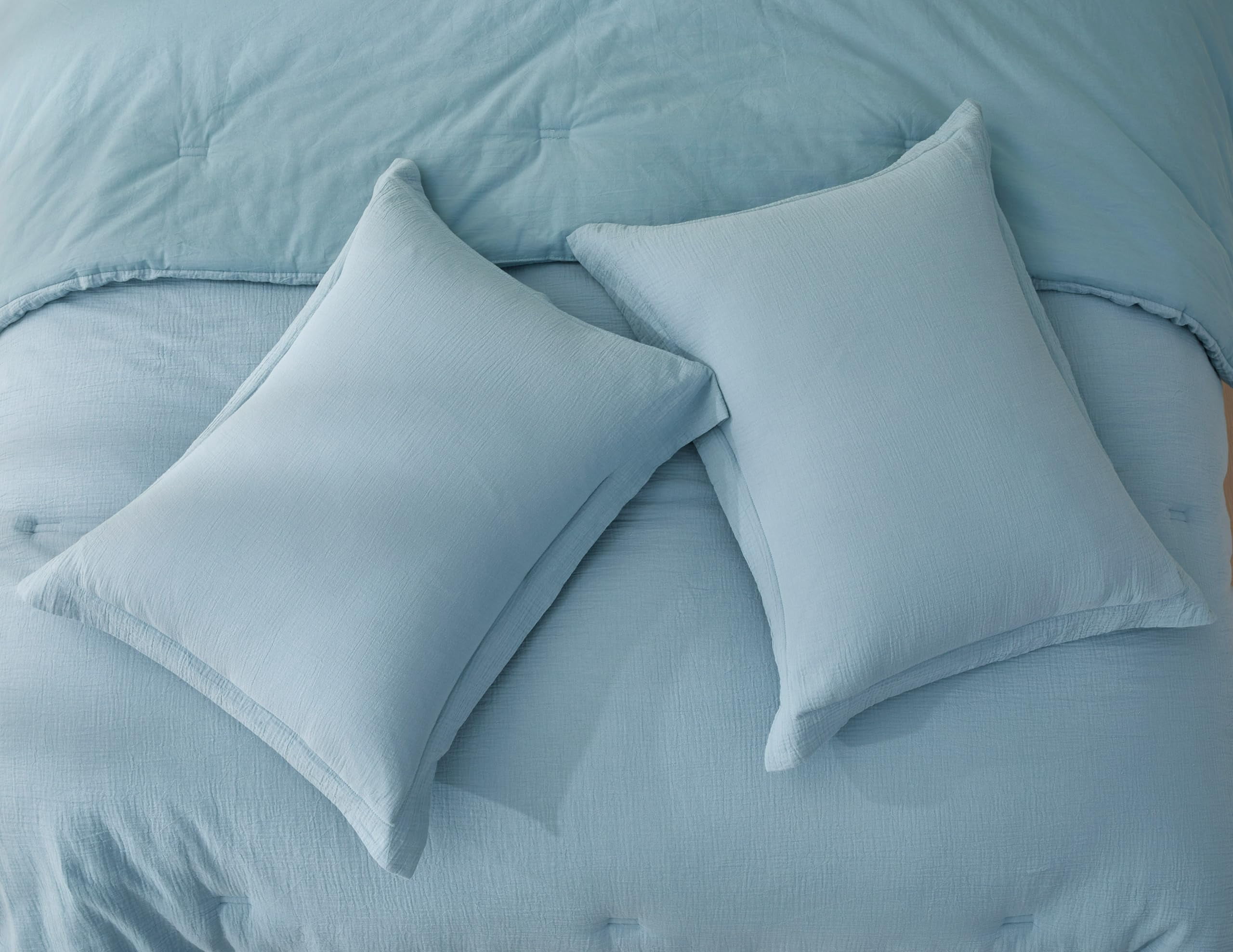 Chezmoi Collection Breeze 3-Piece 100% Cotton Muslin King Comforter Set, Lake Blue Soft Washed Cotton Gauze Comforter, Lightweight Breathable Bedding for All Season