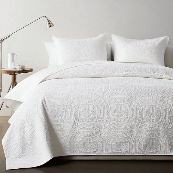 2/3pcs Premium Embossed Quilt Set, Soft Washable Bed Cover, Classic Geometric Design All-Season Bedding Collection, Available in 7 Vibrant Colors(white,Twin)