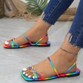 thumbnail image 3 of IUJSOY Women's Strappy Flat Sandals Heart Rhinestone Rainbow Slip on Open Toe Slides Sandals, 3 of 9